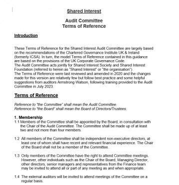 Shared Interest Society Audit Committee Terms of Reference